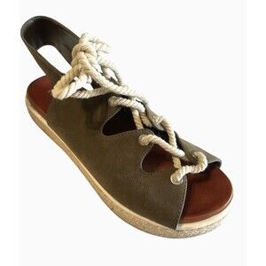 Mia Delena Womens Suede Lace Up Platform Espadrille Olive Peep Toe Sandal  Sz 8